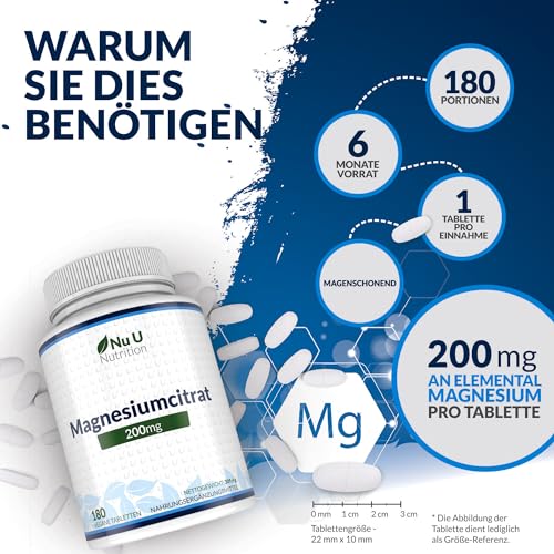 Magnesium-Citrat 200 mg – 180 Magnesium-Tabletten – Nu U Nutrition - 5